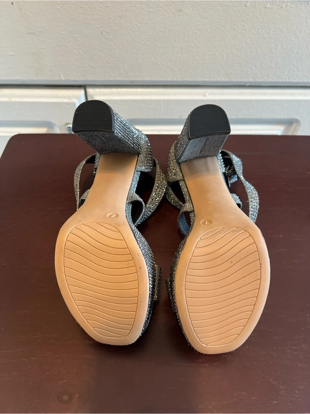 Limelight Women's Lainey Sparkle Platform Block Heel Pewter Sandals Size 7